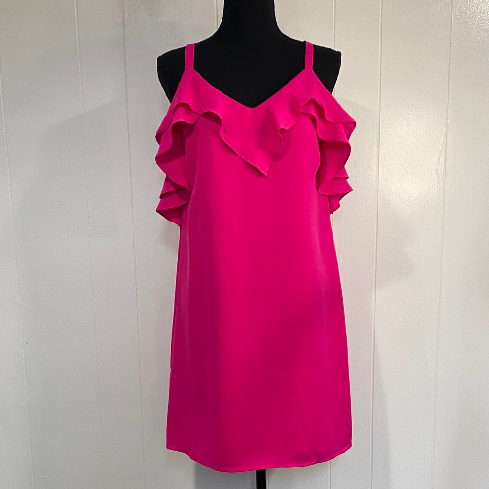 Slip Dress Fuchsia Hot Pink Ruffle Feminine Summer Cocktail Event Bridal Size XS - Picture 2 of 11
